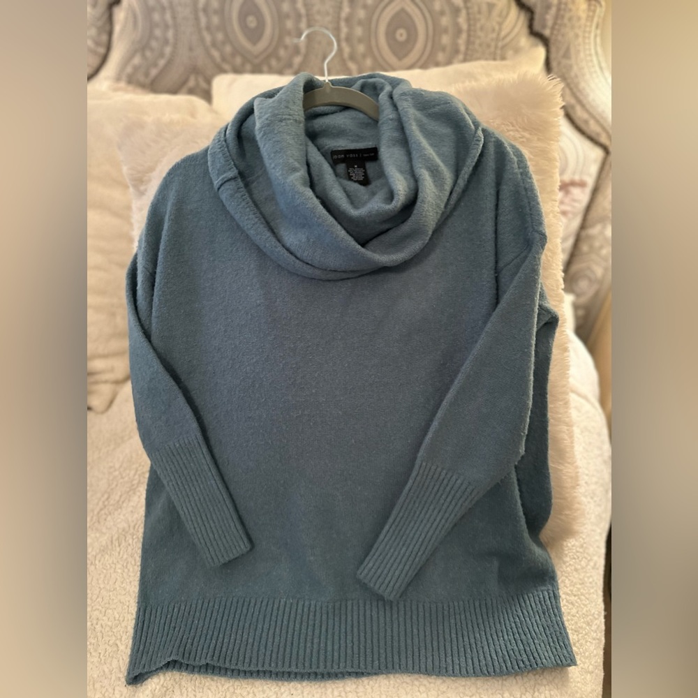 Joan Vass Blue Acrylic Cowl Neck Sweater Size M